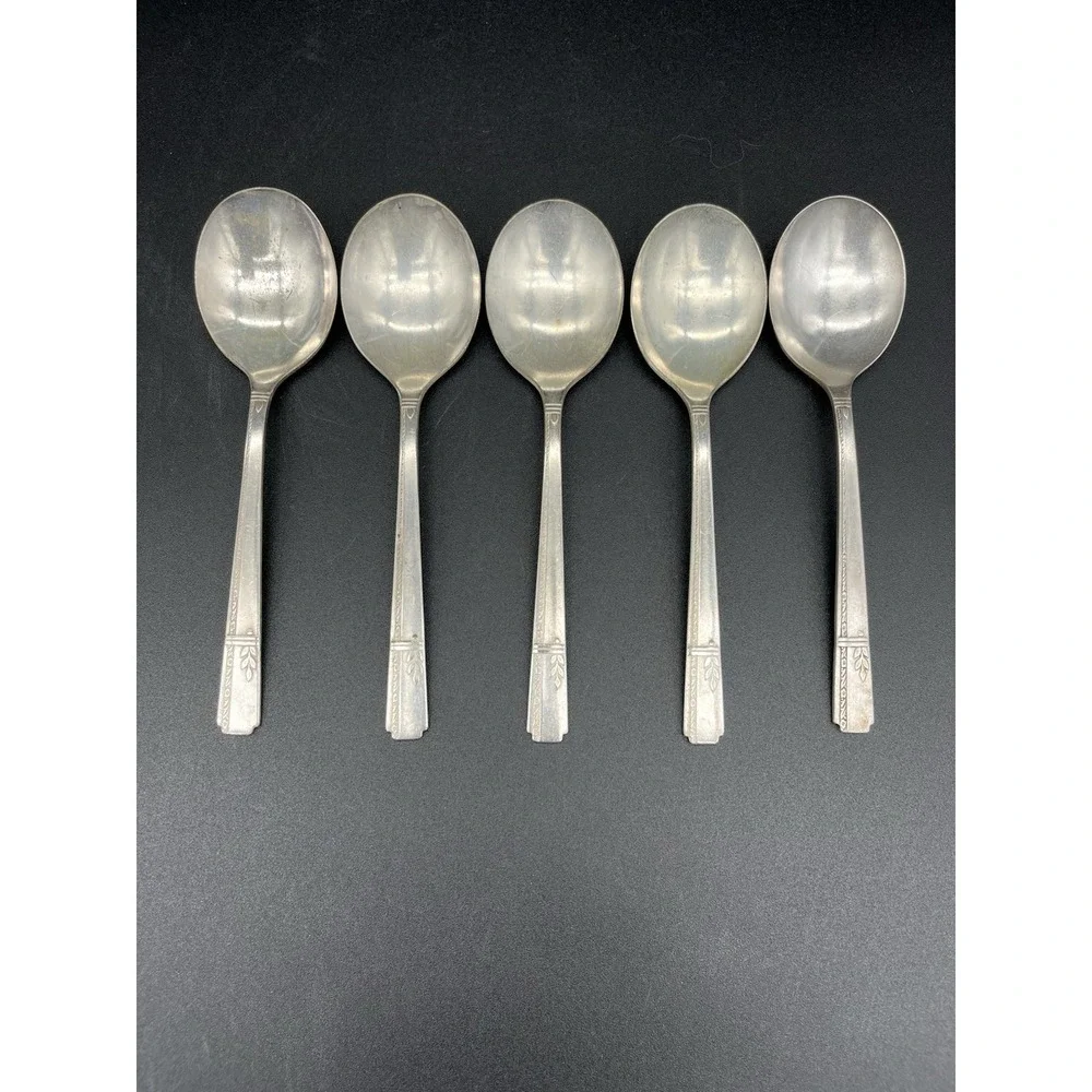 Soup Or Cream Spoon Set Silverplate Grenoble By Oneida Silver 5 Pieces